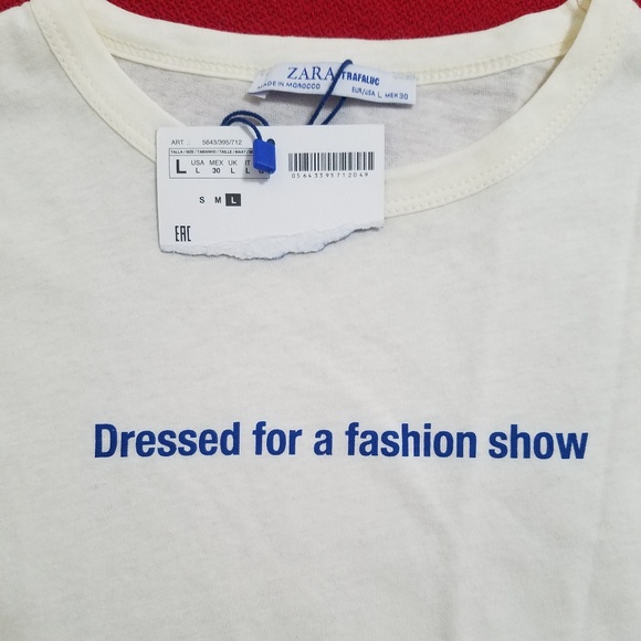 ZARA 'Dressed for a Fashion Show' white short sleeve graphic tee sz.Lg. - Picture 4 of 7